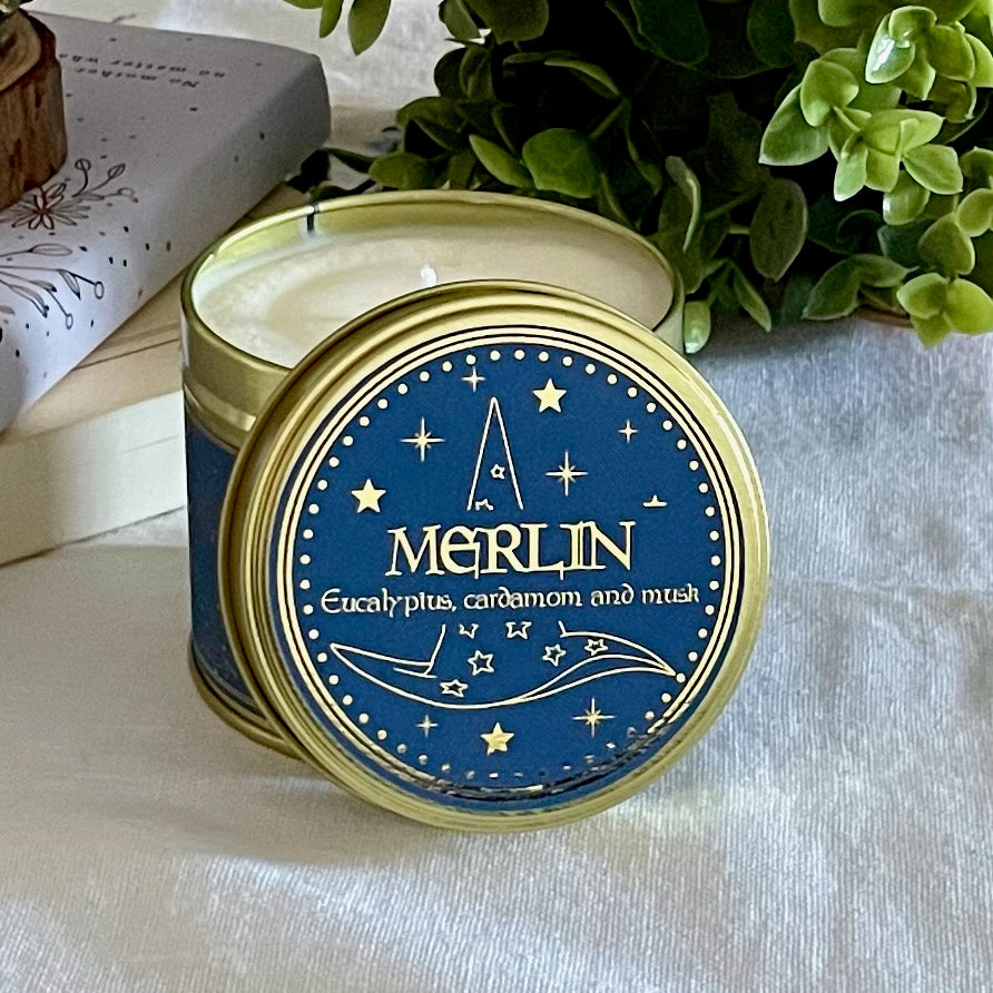 Bougie parfumée artisanale pour sorcière, légendes roi arthur, légendes celtes, vegan et cruelty free